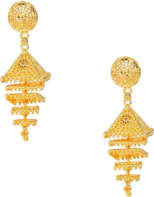 Bodha Gold Plated Traditional Long Bridal 4 Layered Designer Jhumka Earrings for Women SJ_1870