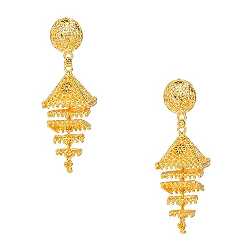 Bodha Gold Plated Traditional Long Bridal 4 Layered Designer Jhumka
