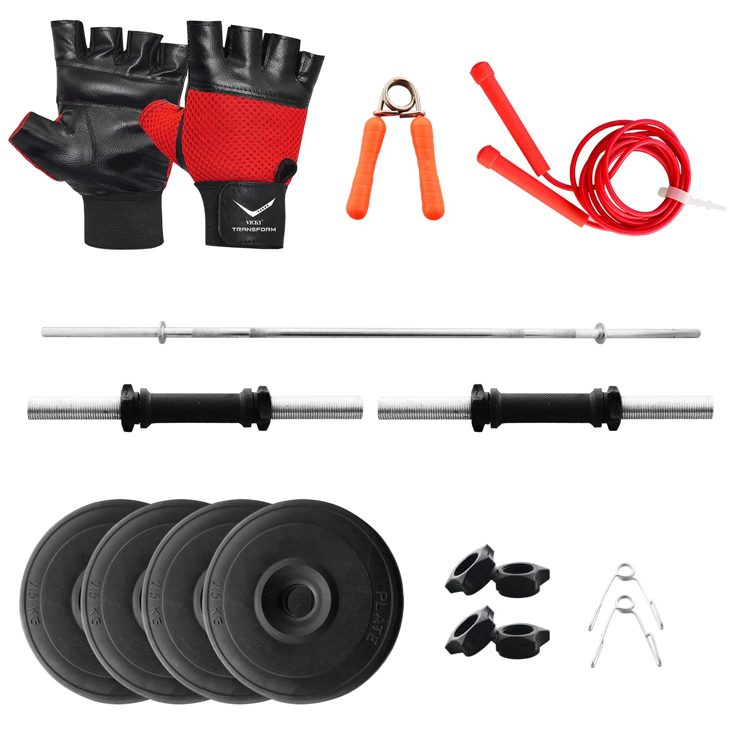 VICKY Home Gym Set 10kg Straight Rod Portable Exercise Kit Fitness Equipment Personal Training Workout Stretching Combo with Dumbbell Rods Gloves Skipping Rope Hand Gripper Weight Plate for Men Women (B0BSN7BV9J) Amazon Price History, Amazon Price Tracker