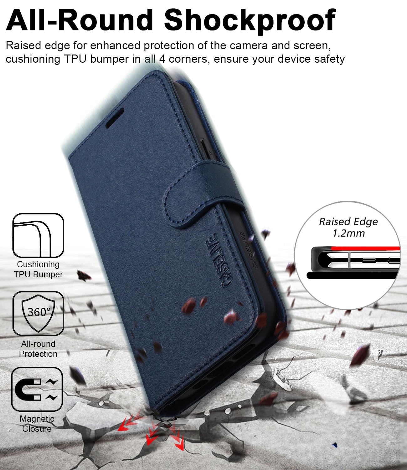 Echtleder-Klapphülle Für IPhone 15 Pro Max – Mit 3 Kartenfächern, RFID-Schutz & Panzerglas