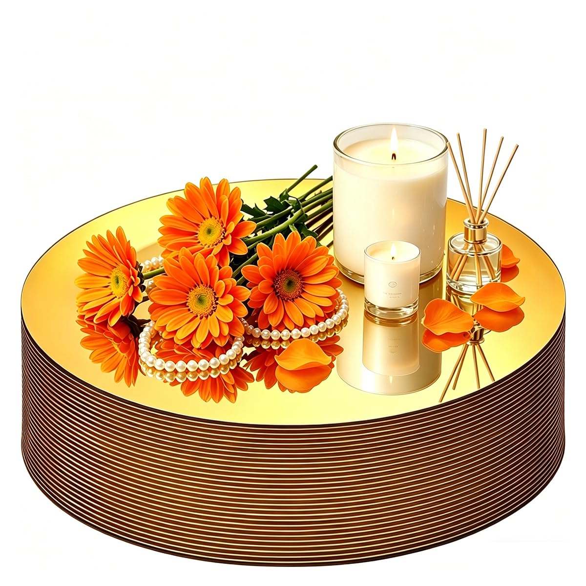 Centres de table ronds dorés acrylique haut de gamme pour réceptions prestigieuses