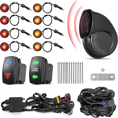 Ehaho ATV UTV Turn Signal Kit with 110D Horn [Pre-Wired] [Plug & Play] SXS UTV Universal Street Legal Kit with Hazard light, Blinker Kit with Rocker Switch Compatible With Polaris RZR Can-Am CFMOTO