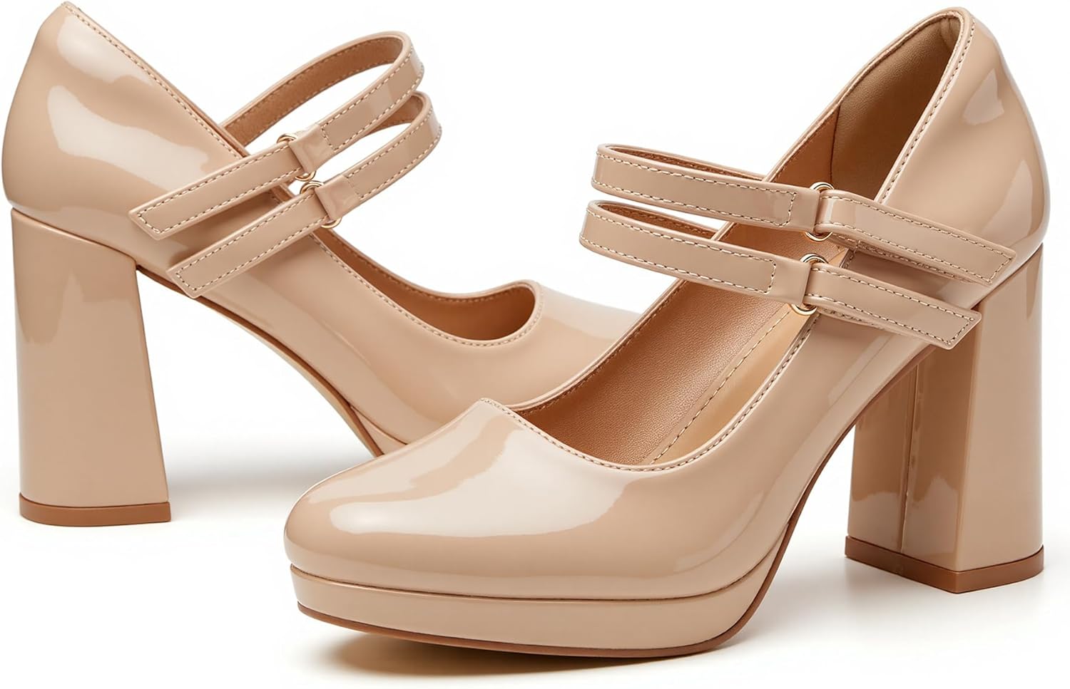 Trary Mary Jane Shoes Women Heels Platform Chunky Block High Heels with Double Strap Women's Pumps Comfortable Dress Pumps for Party Wedding Office Round Toe Heel Shoes
