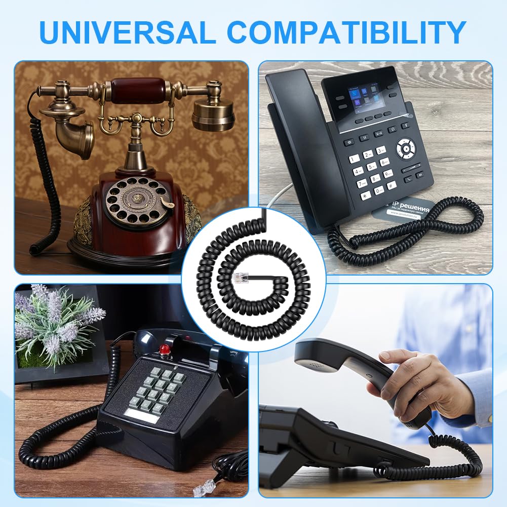 AOOSU Cable Telefónico en Espiral, 4 PCS Cable para Auricular Telefono, 4 Hilos 4P4C RJ10/RJ9/RJ22 Cable Telefónico 3 Metros, Adecuado para el Hogar y Oficina (Negro) — view 6