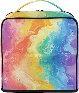 Standing Makeup Bag Rainbow Waves Travel Toiletry Bag | Top Handle, Multi-compartment, Trolley Sleeve, Adjustable Dividers, Large Capacity,Colorful Print