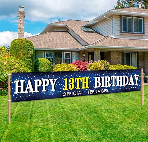 Miniatura 6 de Cartel grande azul de feliz cumpleaños 13, cartel enorme adolescente, letrero de cumpleaños 13 para patio, jardín, fiesta de cumpleaños azul de 13
