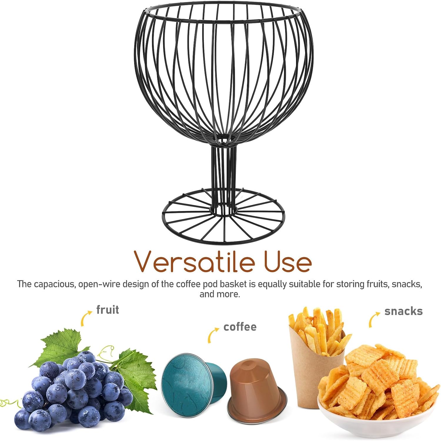 Coffee Pod Holder Basket and Wire Fruit Vegetable Basket Metal Espresso Pod Organizer Black Countertop Storage for Kitchen and Coffee Station