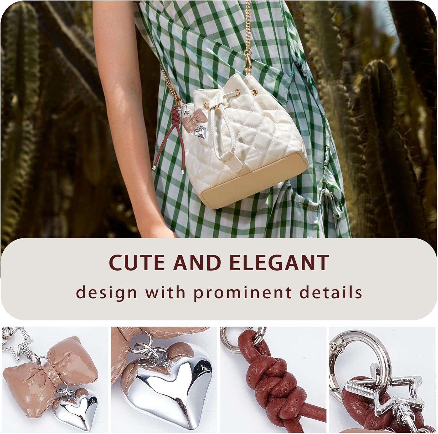 NICENEEDED 3 PCS Bow Leather Keychain, Small Elegant Bow Keychain Decoration, Pink Brown Black Purse Charms, Universal Accessory for Car Purse Handbag - Image 3