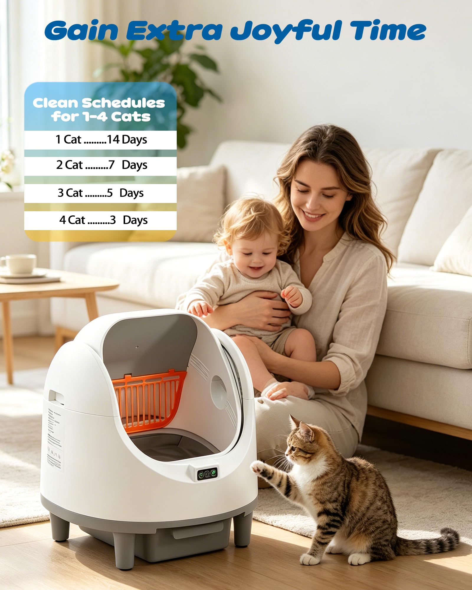 Lettiera Gatto Autopulente, Lettiera Autopulente per Gatti, 68L + 8L, XXL | Lettiera Autopulente, Sicuro, Antiodore, Controllo APP, Ampio Spazio, Facile Manutenzione, Tappetino Gatto,adatto a Più Gatti