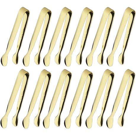 12PCS Ice tongs Mini Sugar Tongs 4.25Inch Stainless Steel Gold Candy Tongs for Candy Buffet