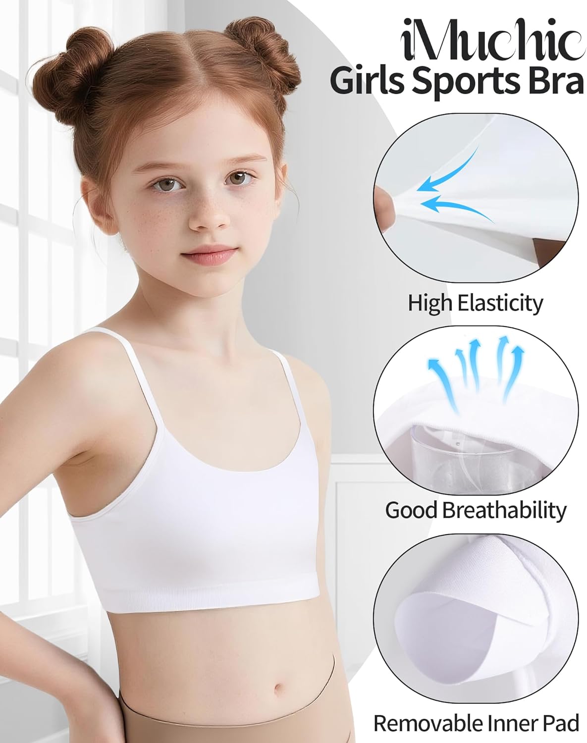 Girls Sports Bra Spaghetti Strap Y Back Racerback Training Bra for Girls with Removable Padding - Image 3