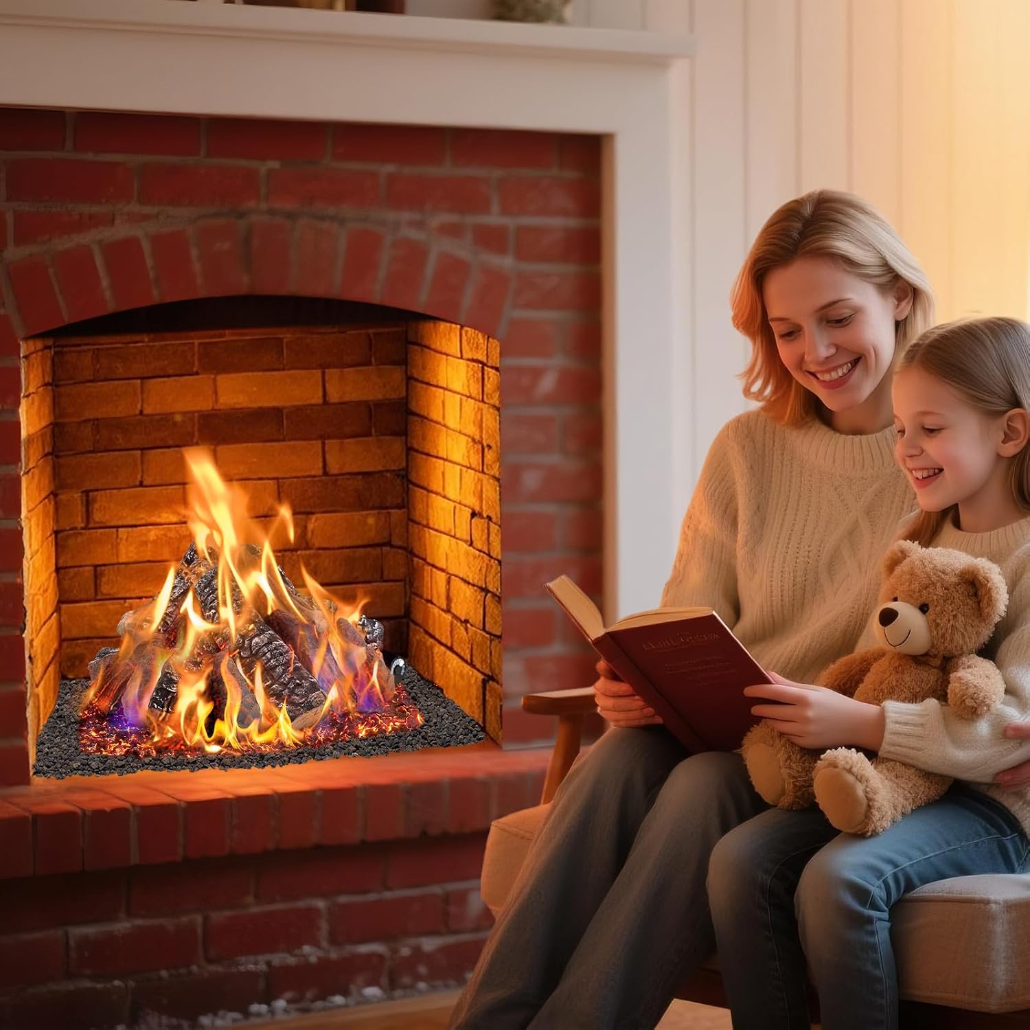 11 Pcs Small Gas Logs Set - Realistic Ceramic Logs with Pine Cones for Indoor/Outdoor Gas Fire Pits, Fireplace, Ventless Faux Fireplace Wood - Lightweight Fake Logs Decor