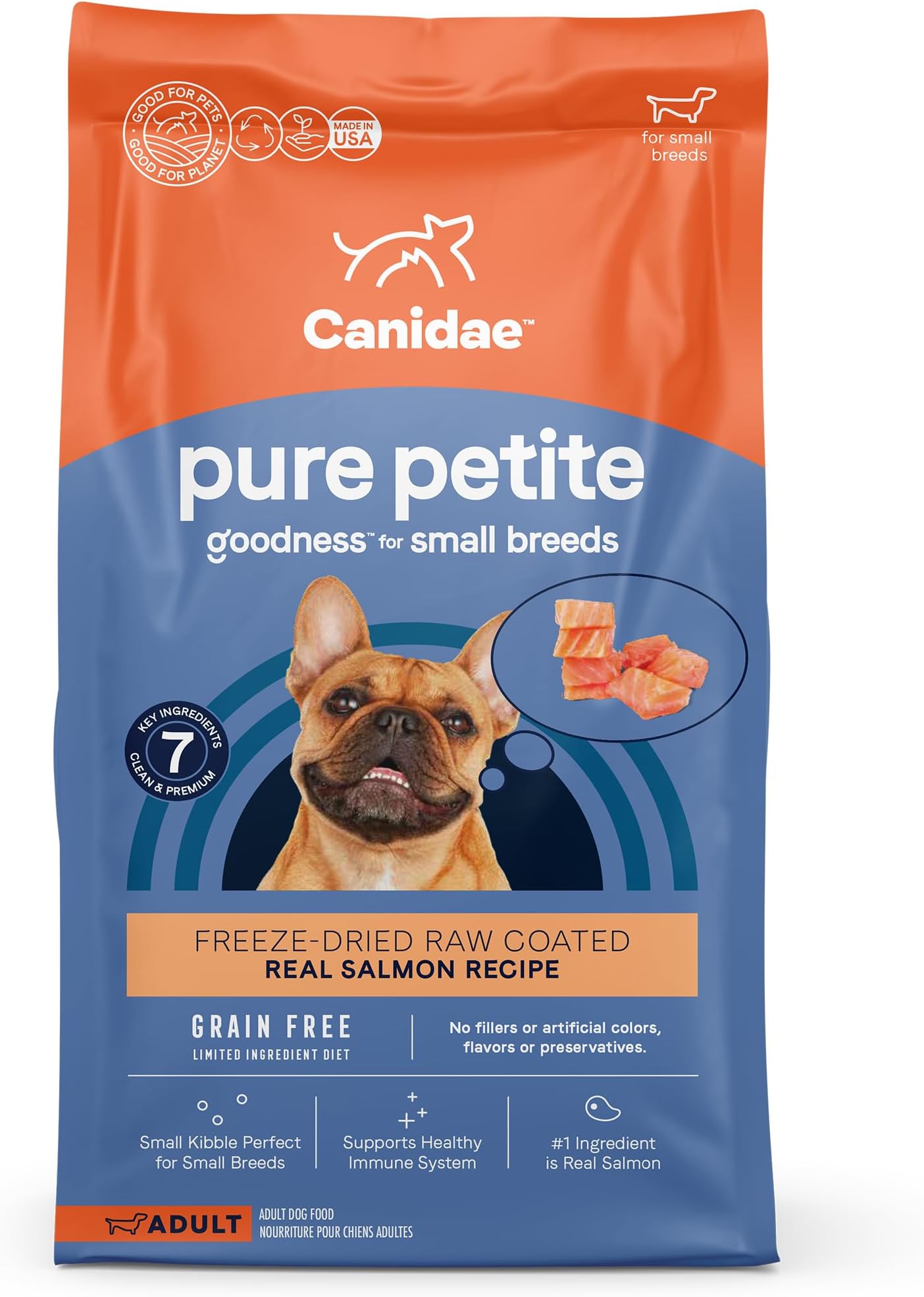 Pure Petite Premium Freeze-Dried Raw Coated Dog Food for Small Breeds, Real Salmon Recipe, 4 lbs, Grain Free