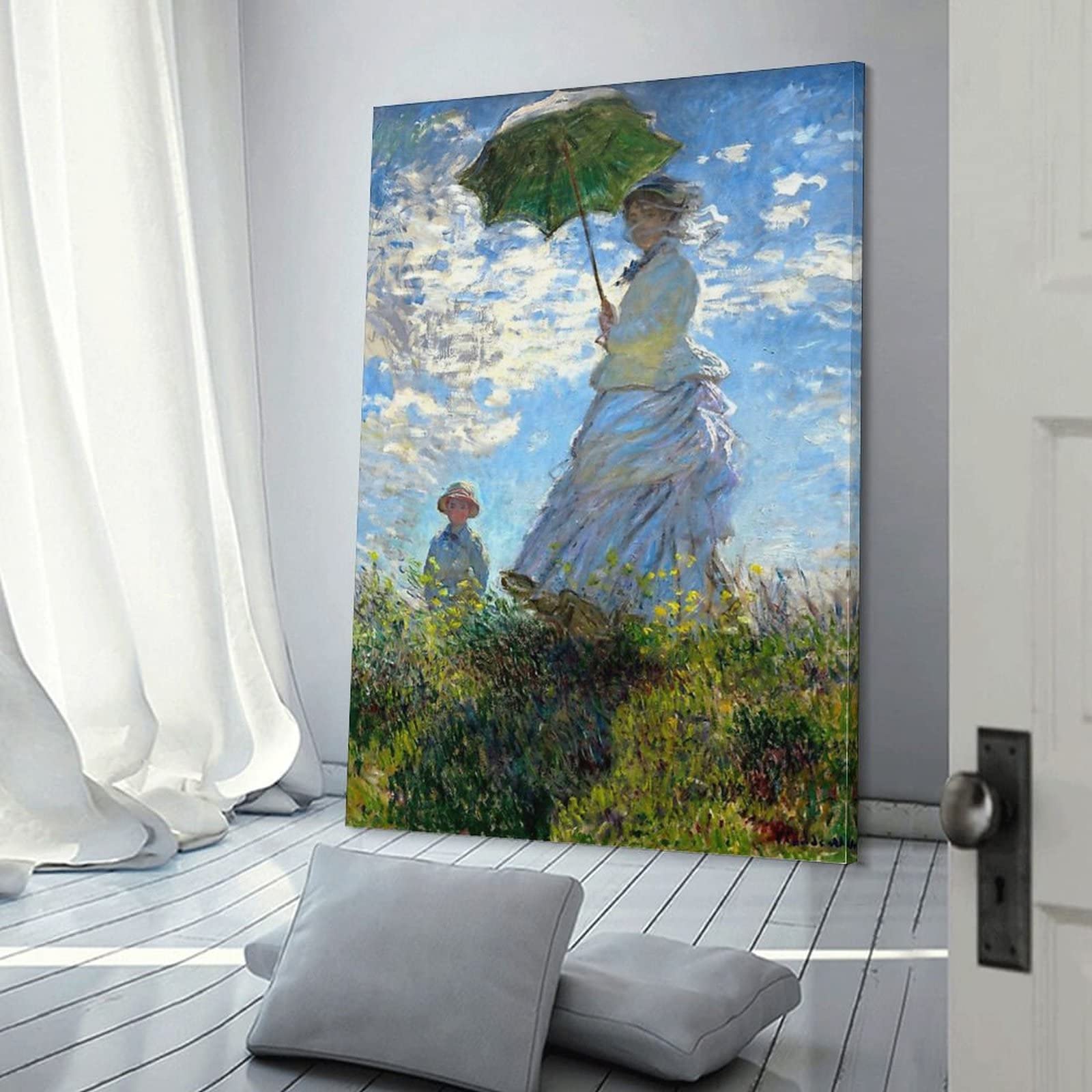 手書き油絵 クロード・モネ 日傘をさす人 額付 絵画 インテリア