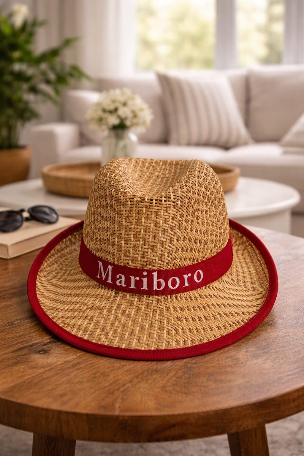 sajawat Mariboro Straw Fedora Hat Small, Natural Woven, Red Trim, Unisex Summer Beach Sun Hat-picture-10