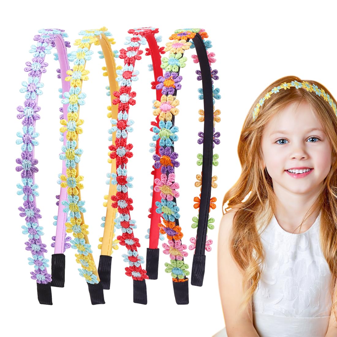 cerchietto bambina fasce capelli bambina Fascia per corona di fiori per bambina di cotone per capelli in poliestere multicolore per Compleanno,4 cerchietti per capelli