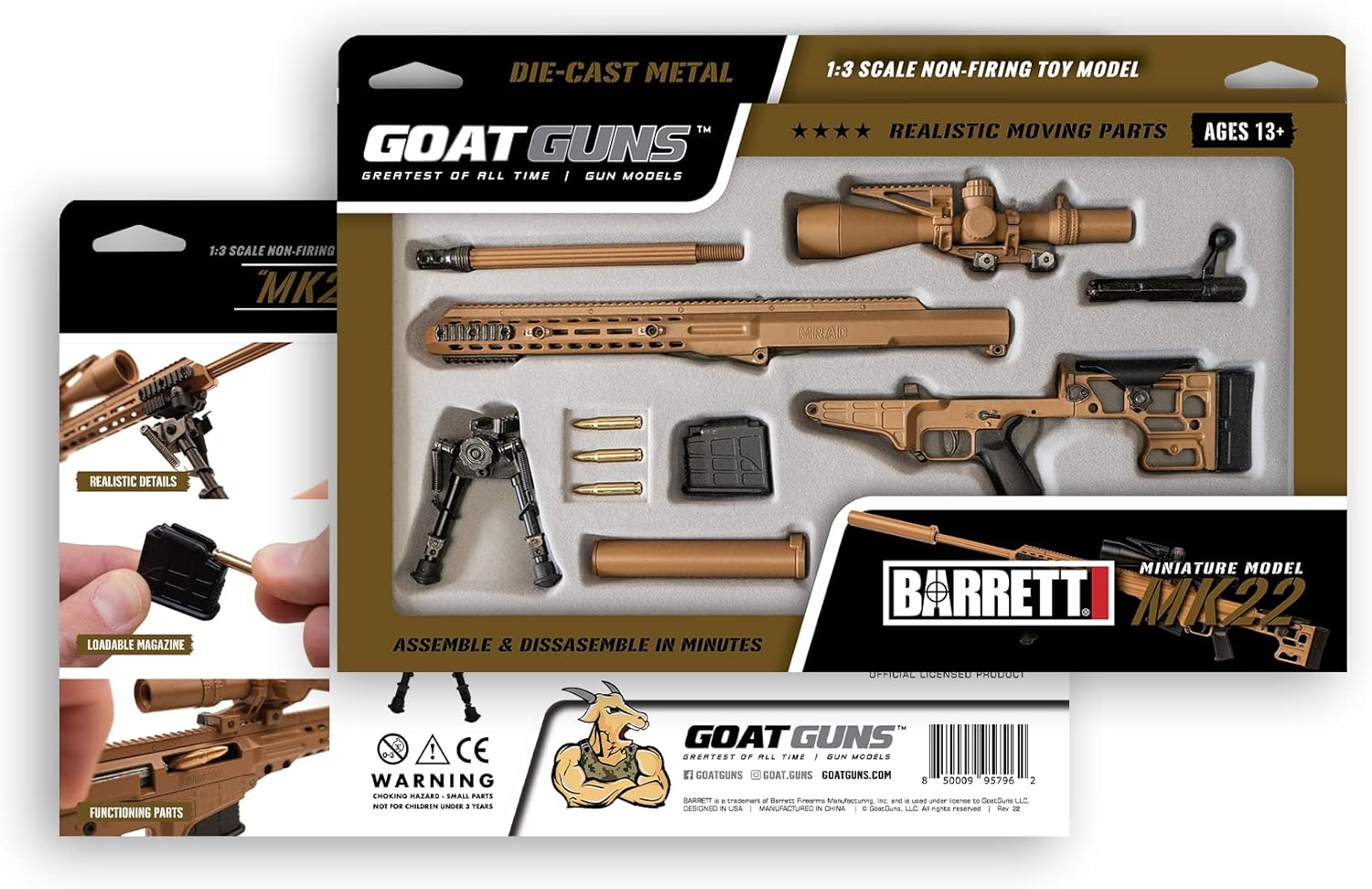 GOAT GUNS Barrett MK22 Tan Model | 1:4 Scale Diecast Metal Build Kit