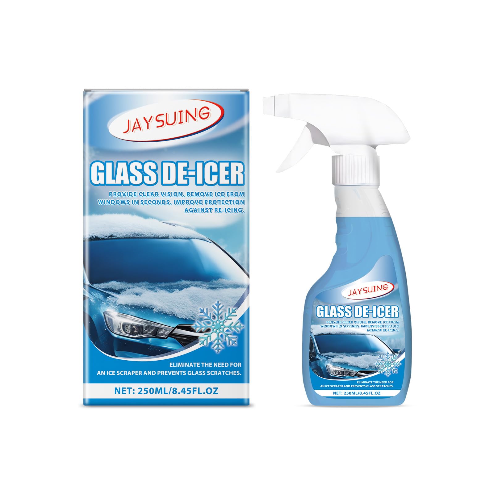 Windshield De-Icer Spray - Melts Ice Frost & Snow Fast - Ideal for Car Windscreens, Mirrors, Headlights, Locks & Gates - Prevent Re Freezing, De-icer Windshield Trigger Spray (250ML)
