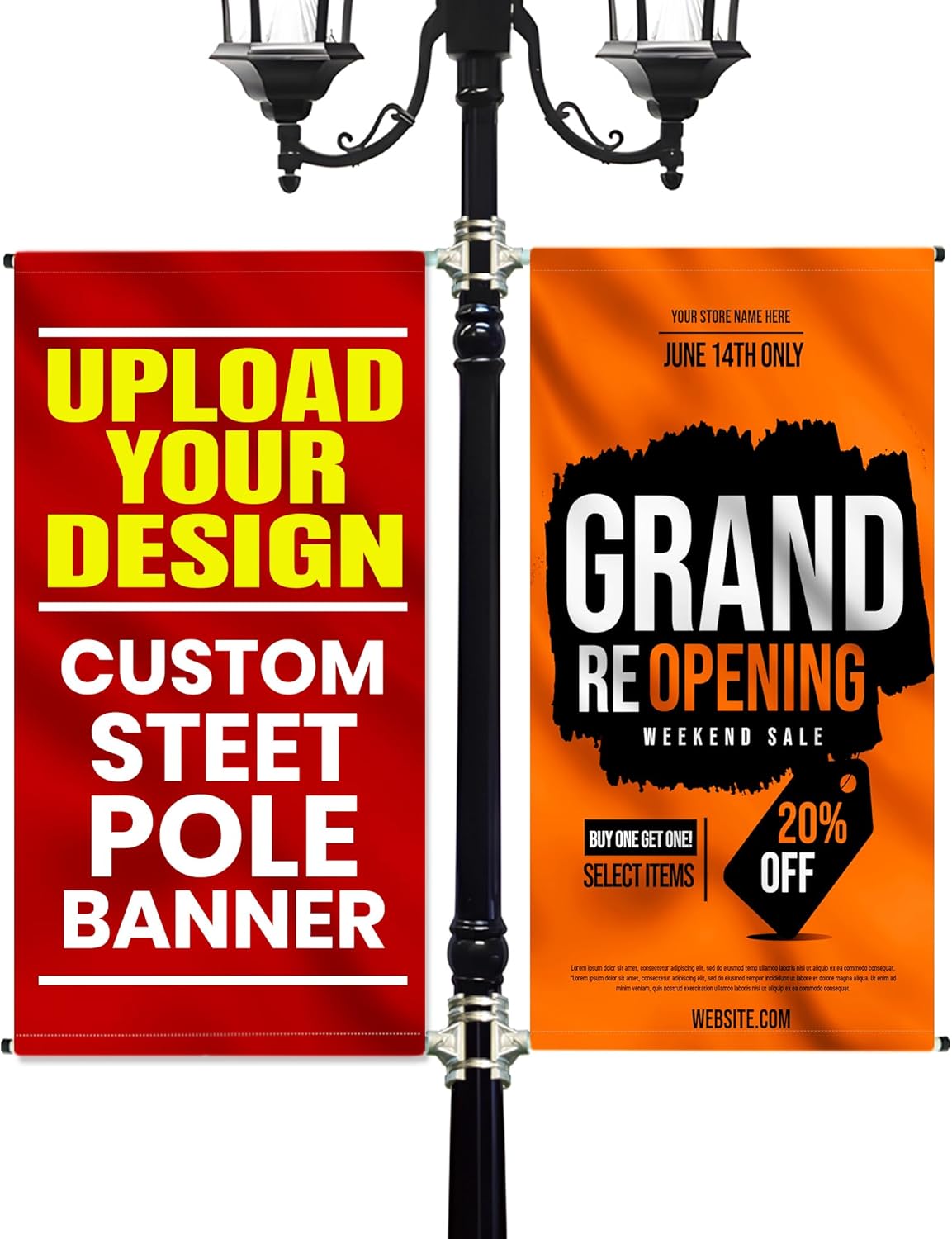 Anley Custom Street Light Pole Banner 30 x 72 In - Double-Sided 18oz Vinyl with Double Sided Print - Personalized Pole Flag for Seasonal Promotions, Events Displays (Single Banner Only)