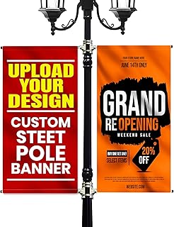 Anley Custom Street Light Pole Banner 30 x 60 In - Double-Sided 18oz Vinyl with Double Sided Print - Personalized Pole Flag for Seasonal Promotions, Events Displays (Single Banner with Mounting Kits)