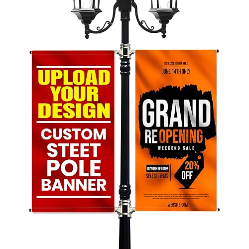 Anley Custom Street Light Pole Banner 30 x 60 In - Double-Sided 18oz Vinyl with Double Sided Print - Personalized Pole Flag for Events Displays (Single Banner Only)
