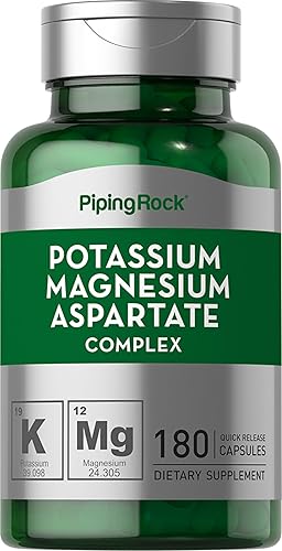 Piping Rock Suplemento de aspartato de potasio y magnesio | 180 cápsulas | Complejo para mujeres y hombres | Sin OMG, sin gluten