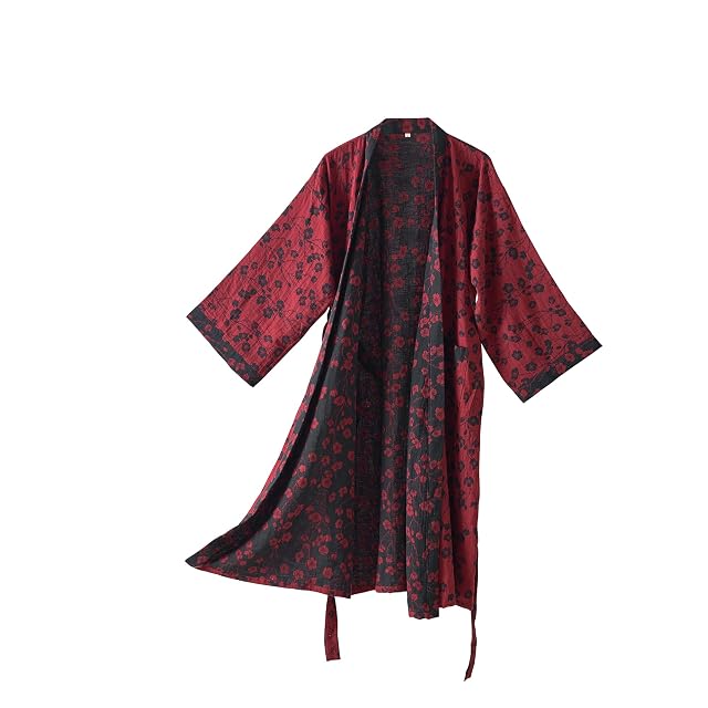 100 Cotton Gauze Ginkgo Leaf Kimono Robe Long Knit Loose Loungewear Bathrobe Nightgown Ladies Sleepwear for Women