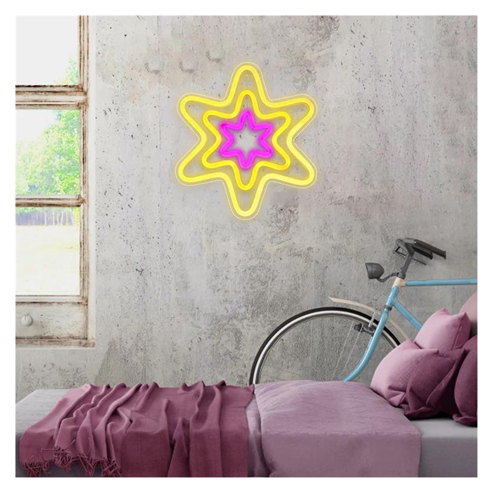 Néon Enseignes lumineuses Decor Panneau Néon Mural LED En Forme D'étoile Hexagonale, Pour Cadeaux De Noël, Boutique De Fête, Décor De Chambre D'enfants Kawaii, Alimentation USB
