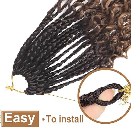 Miniatura 5 de Goddess Box - Trenzas de pelo a ganchillo con extremos rizados, trenzas de caja bohemia, paquete de 8 paquetes, 3 extensiones de cabello sintético