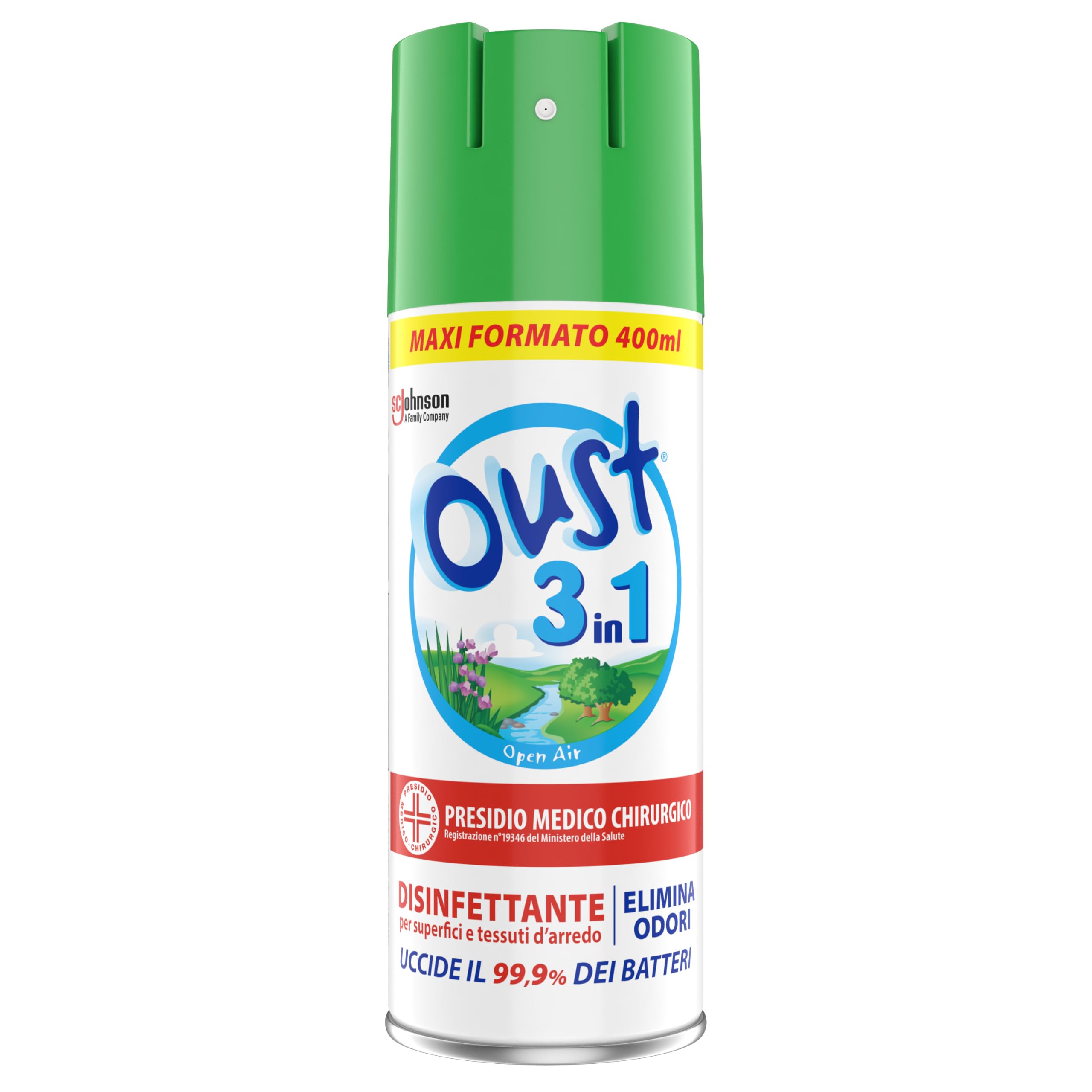 Oust 3 in 1 Disinfettante Spray Superfici e Tessuti, Open Air, 1 x 400 ml
