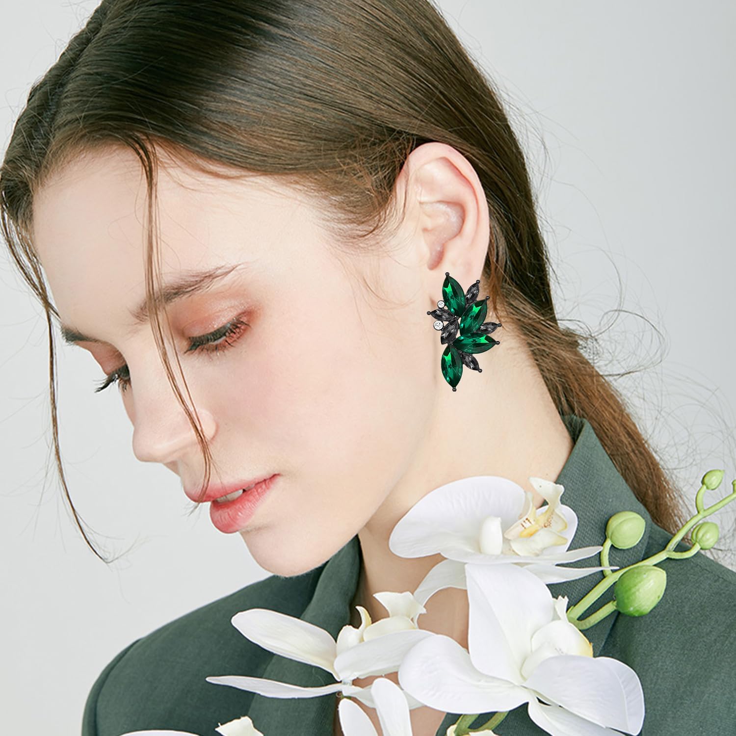 Bohemian Statement Sparkly Colourful Fancy Rhinestone Crystal Flower Dangle Drop Stud Earrings Vintage Wedding Bridal Prom Earrings for Women - Image 2