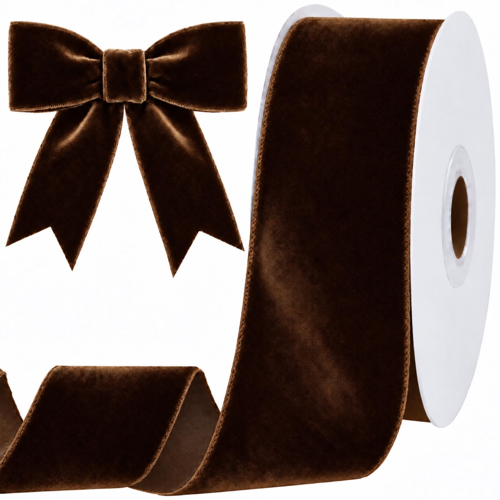 Tsorode 10 Yards Brown Velvet Ribbon for Christmas Tree, 2 Inch