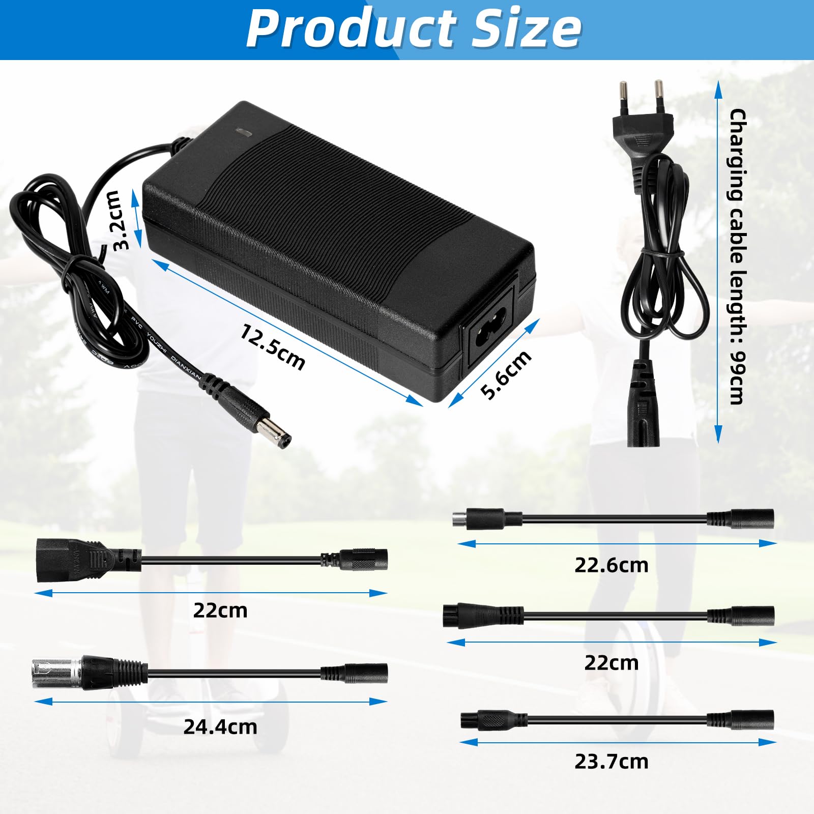 Ładowarka do skutera elektrycznego, kabel do ładowania, 42 V, 2 A, AC E, z 6 przyłączami, do skutera elektrycznego