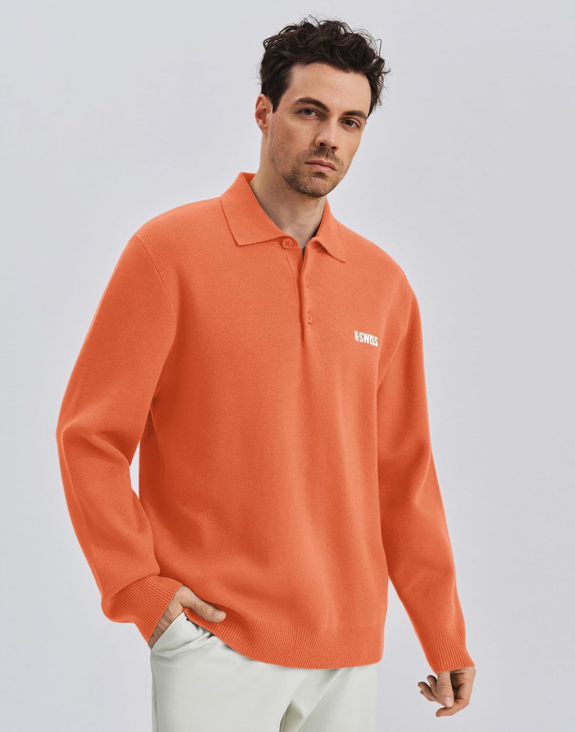 K-Swiss Men's Knit Polo Shirts - Long Sleeve Polo Sweaters Shirt Classic Collared Button Casual Work Golf - Image 2