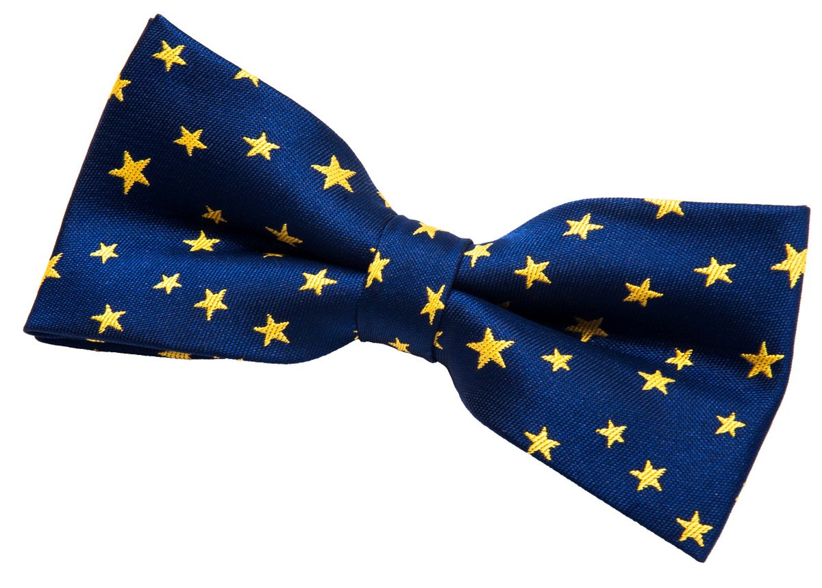 Retreez Classic Stars Woven Microfiber Pre-tied Bow Tie (4.5") - Navy Blue with Yellow Stars