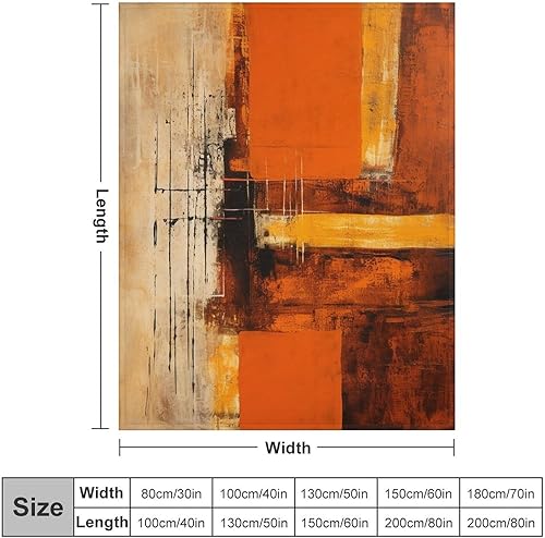 Miniatura 2 de Manta para sofá, manta abstracta rústica naranja y marrón, suave y mullida, manta de felpa acogedora y ligera, vintage, abstracta desordenada, con