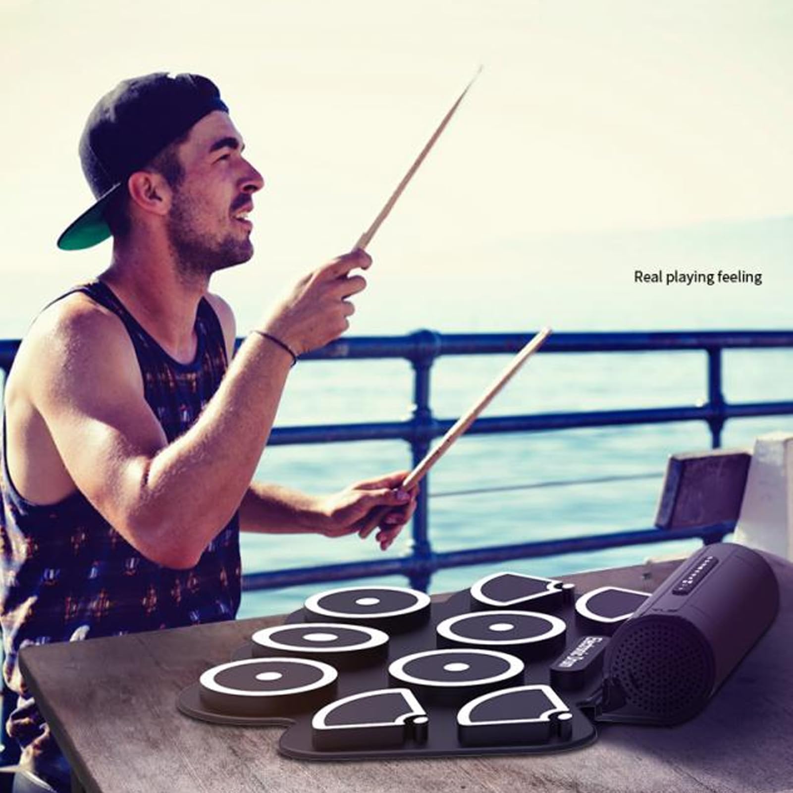 Batería Electrónica de 9 Pads con Interfaz MIDI USB, Pad de Batería Enrollable con Altavoces Integrados, Sonidos de Batería Analógicos Enormes para Fiestas Al Aire Libre