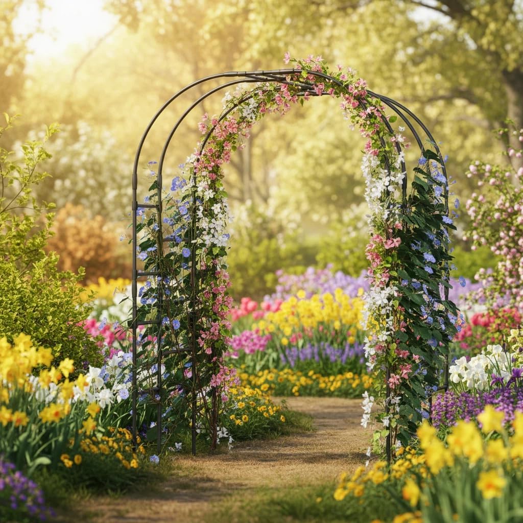 Garden Arch Trellis，Garden Arch Trellis for Climbing Plants - 59" L x 86.6" H Metal Outdoor Arbor with Rust-Resistant Coating - Perfect for Weddings, Patio, Lawn Decor & Vine Support