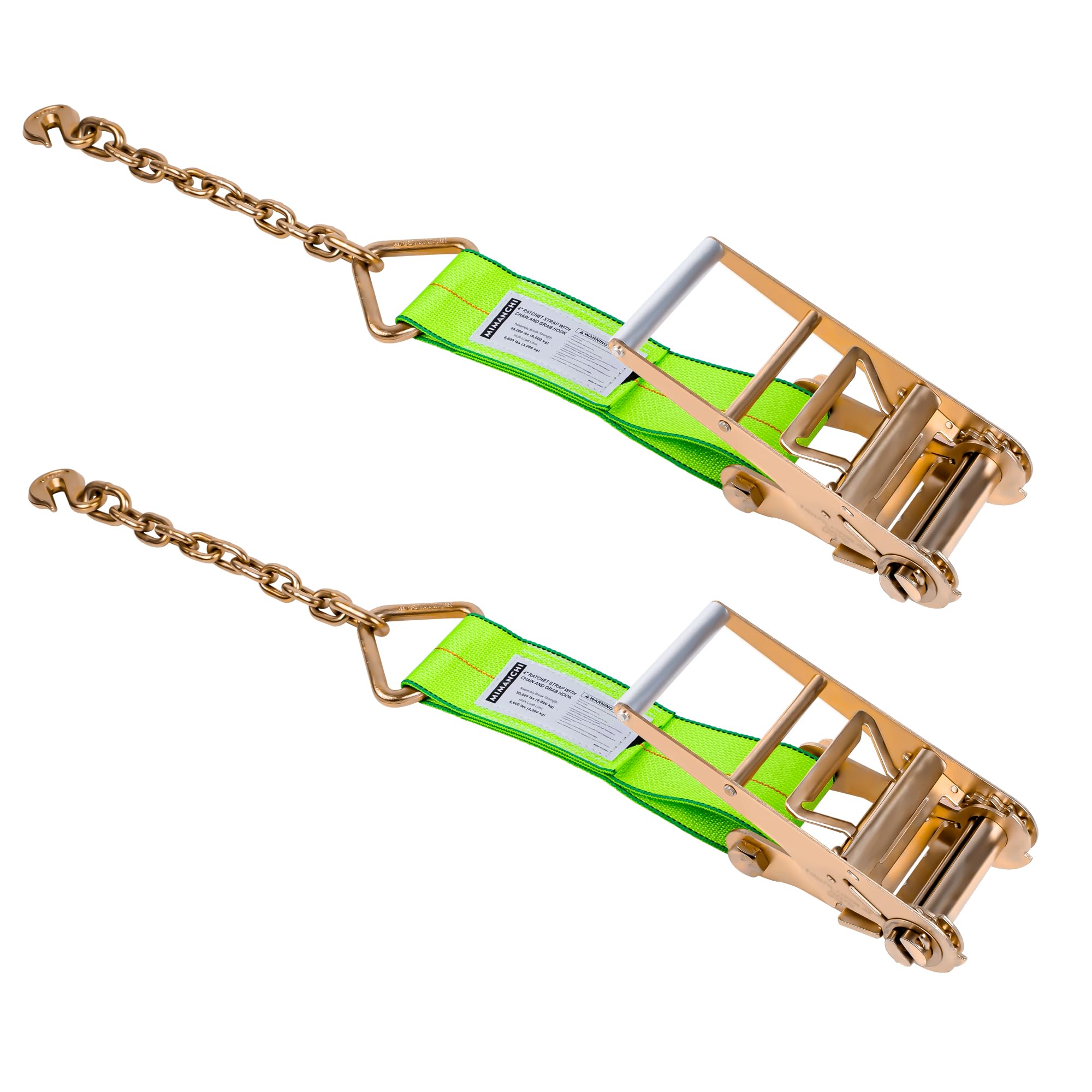 Trinquete de 4 pulgadas con anclaje de cadena, paquete de 2, correa de amarre de carga resistente para transportador de automóviles, correa de trinquete de cabeza corta de repuesto con