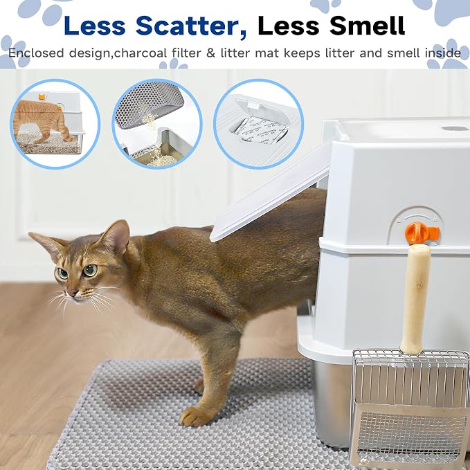 Contenedor para Gato de Acero Inoxidable con Tapa Grande con Asa, Resistente a Olores y Fácil de Limpiar miniatura 5