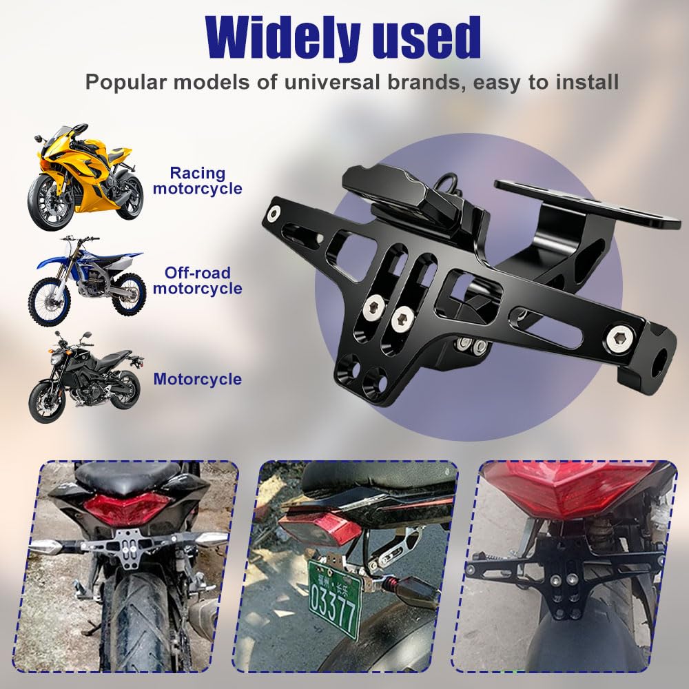Foreverup Porta Targa Moto, Supporto Per Fanale Posteriore Targa Per Moto, Porta Targa Universale in lega di Alluminio CNC Regolabile per Moto, per la Maggior Parte dei Modelli di Moto più Comuni