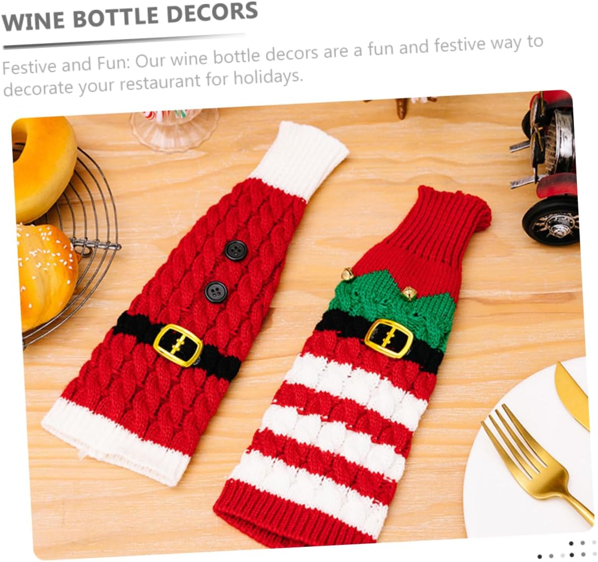 2pcs Christmas Knitting Bottle Sleeves Wine Bottle Cover Xmas