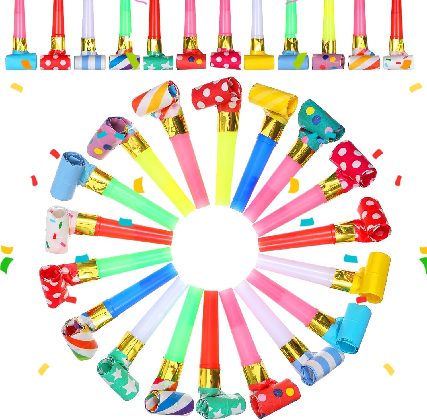 30Pcs Party Blowers, Colorful Whistles Party Foil Blowouts Horns for Adults Birthday Parties Cheer Team Favors Wedding Christmas, New Year Graduation, Automatic Roll