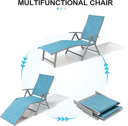 Miniatura 64 de Crestlive Products Juego de 2 tumbonas para exteriores, silla reclinable plegable de aluminio, ajustable 8 posiciones, sin montaje, perfecta