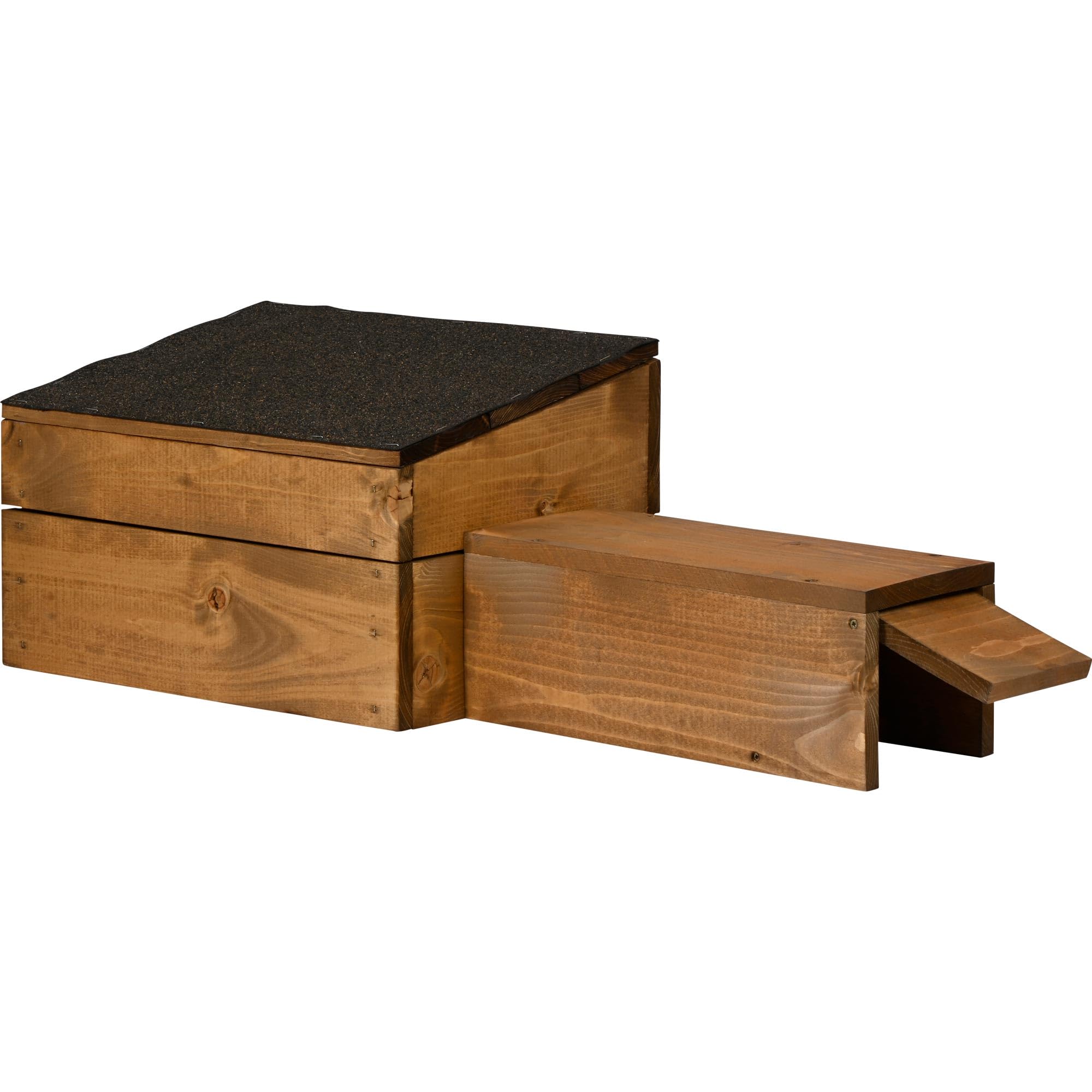 dobar Hedgehog House Construction Kit with Long Entrance Cat-Proof Hedgehog Cave Rat Flap Hedgehog Bedroom House with Bitumen Roof Removable Roof 74.5 x 29 x 24 cm Brown