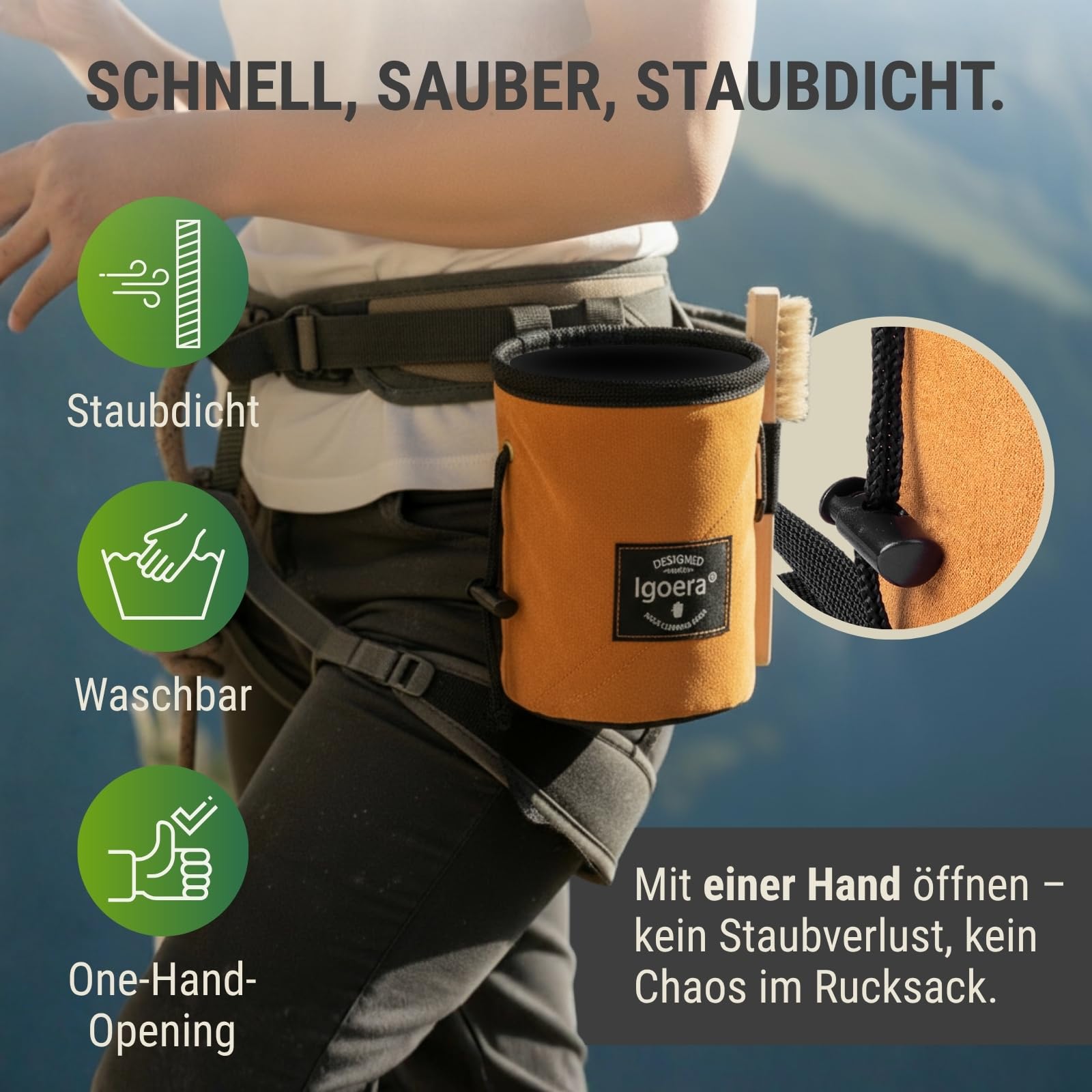 Juego de equipo de escalada original de Igoera con bolsa de tiza, cepillo de boulder y bola de tiza | la combinación perfecta para el máximo placer y seguridad