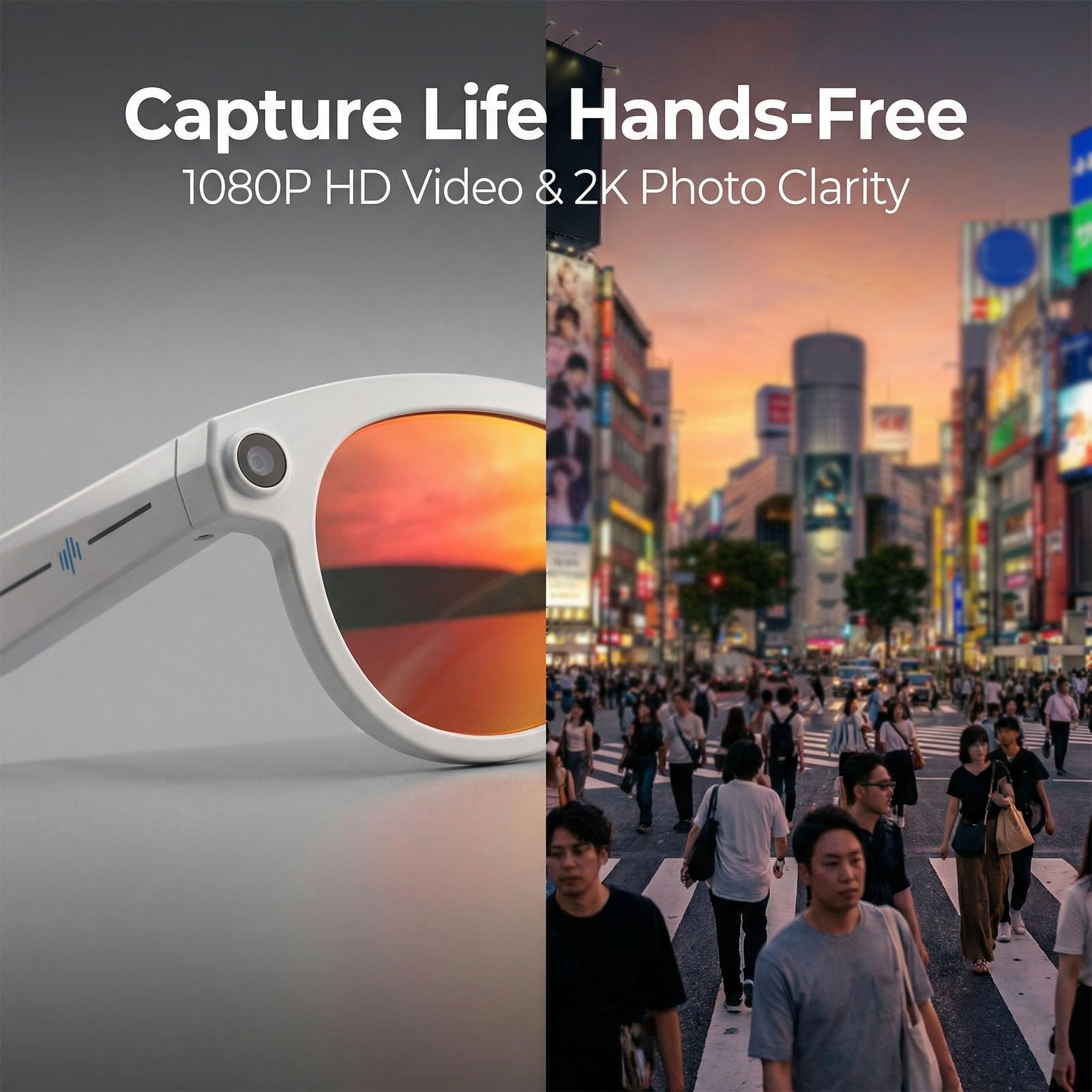 Fockety Gafas Inteligentes con IA, Gafas de grabación con cámara de 8 MP y 1080p, grabación de Audio y vídeo en Tiempo Real, traducción, Unisex, Bloqueo de luz Azul para Viajes