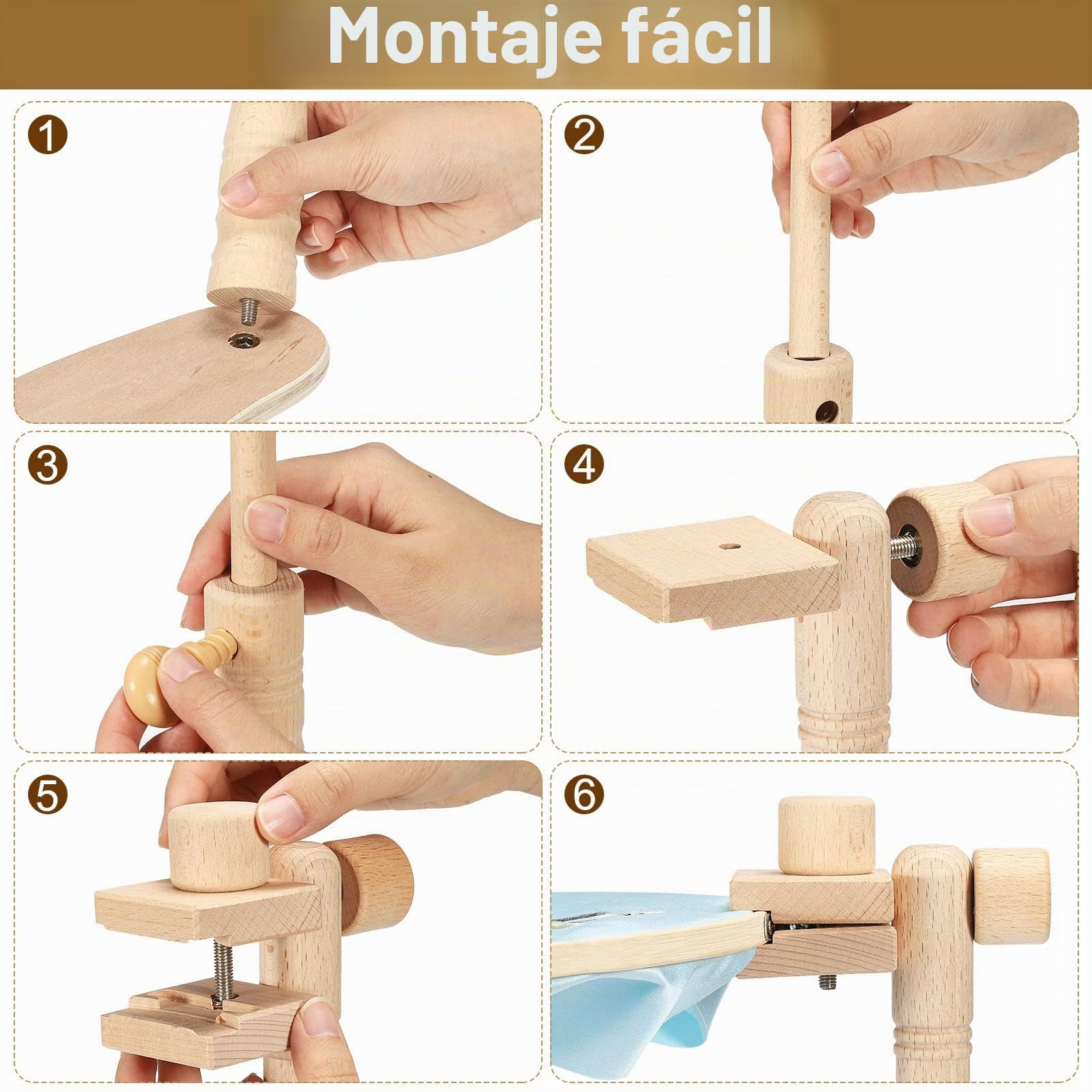 PATIKIL Ajustable Bordado Aro Soporte, Haya Madera Cruz Punto Aro Soporte Manos libres Bordado Marco Soporte para Costura Artes Artesanías Costura
