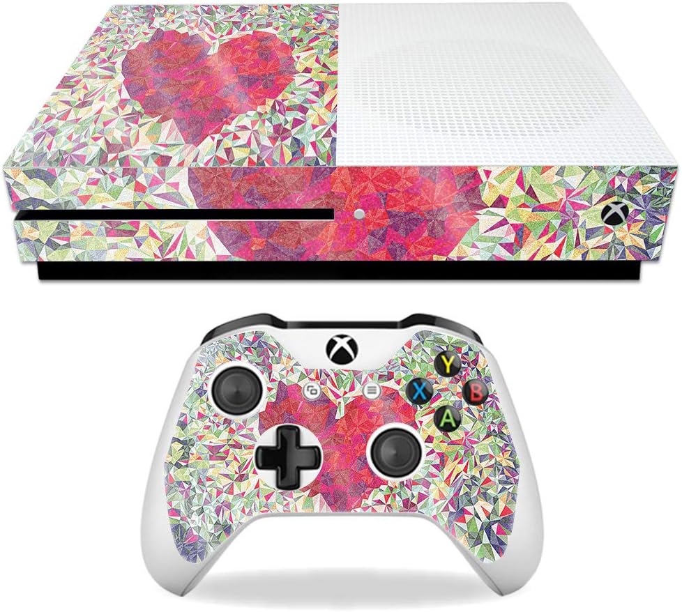 MightySkins Glossy Glitter Skin for Microsoft Xbox One S - Stained Heart | Protective, Durable High-Gloss Glitter Finish | Easy to Apply, Remove, and Change Styles | Made in The USA