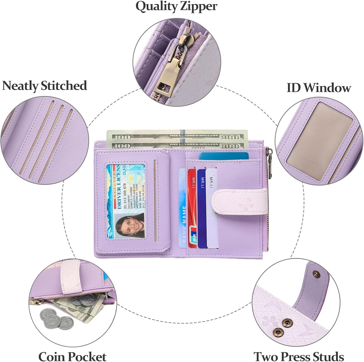 GAEKEAO Small Wallets for Women Leather RFID Blocking Bifold Zipper Pocket Wallet Card Case Purse with ID Window - Image 5